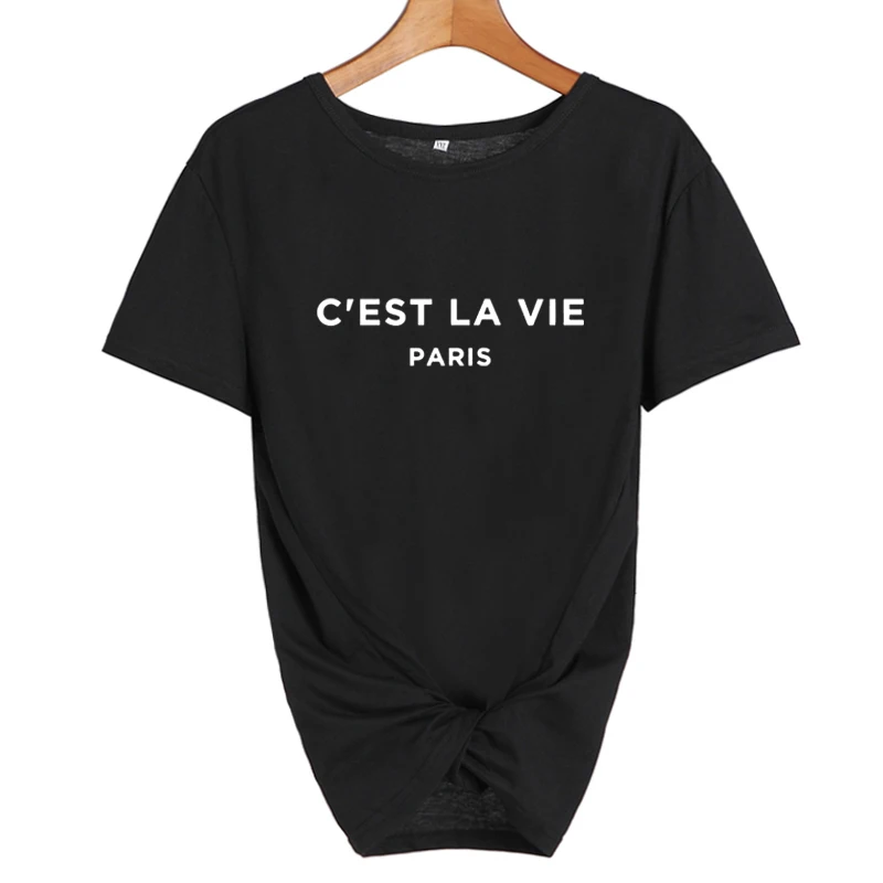 Женские футболки Cest La Vie French C'est La Vie, Cest La Vie, летняя модная женская одежда Tumblr футболка Femme Топы - Цвет: black-white