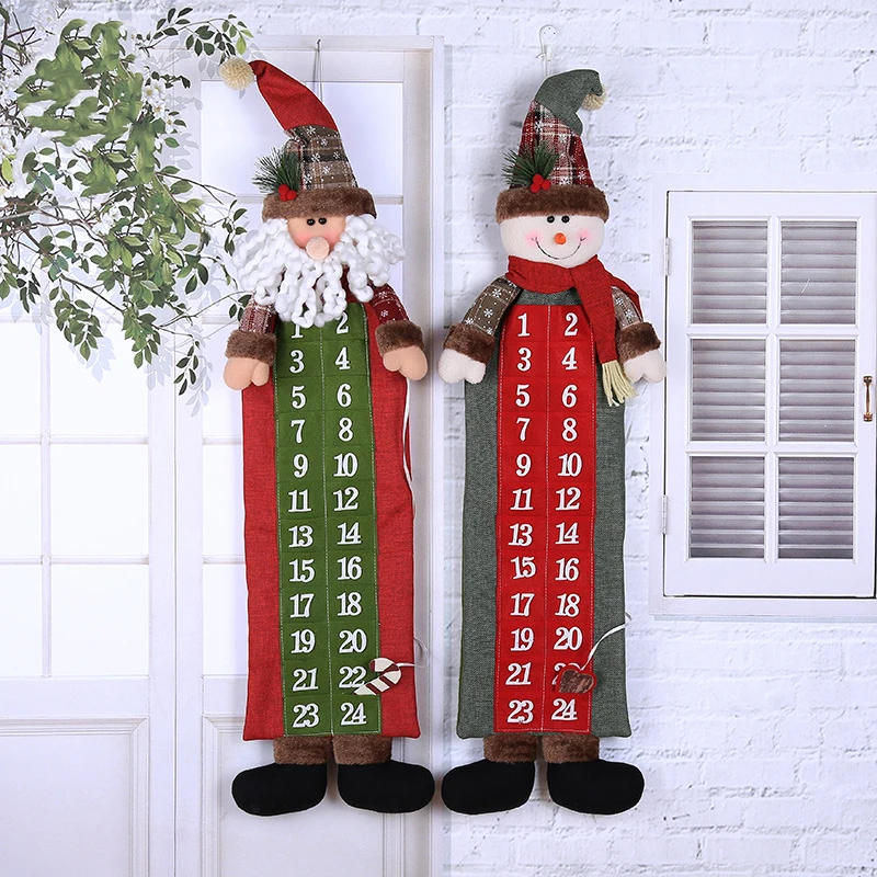 

Christmas Advent Calendar 24 Days Santa Claus Snowman Countdown Hanging Calendar with Pockets Christmas Decoration Calendar