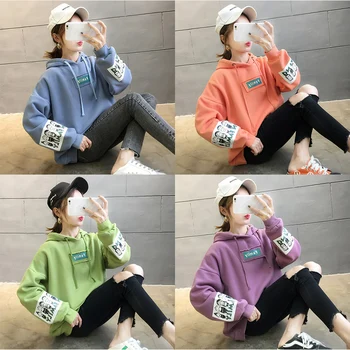 

Applique Printed Hoodie Women's 2020 Season New Style Korean-style Students Loose-Fit Versatile on Clothes