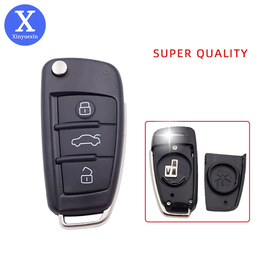 

Xinyuexin Flip Folding Remote Car Key Case Shell for Audi A2 A3 A4 A6 A8 Q7 Audi TT Uncut Blade Fob Case Replacement 3 Buttons