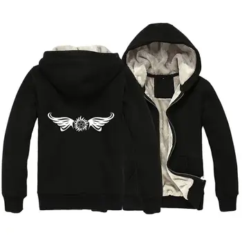 

Sam Dean Winchester Bros. Supernatural Castiel Angle Skull Head Man Boy Parkas Full Zip Coat Plus Velvet Autumn Winter ZIIART