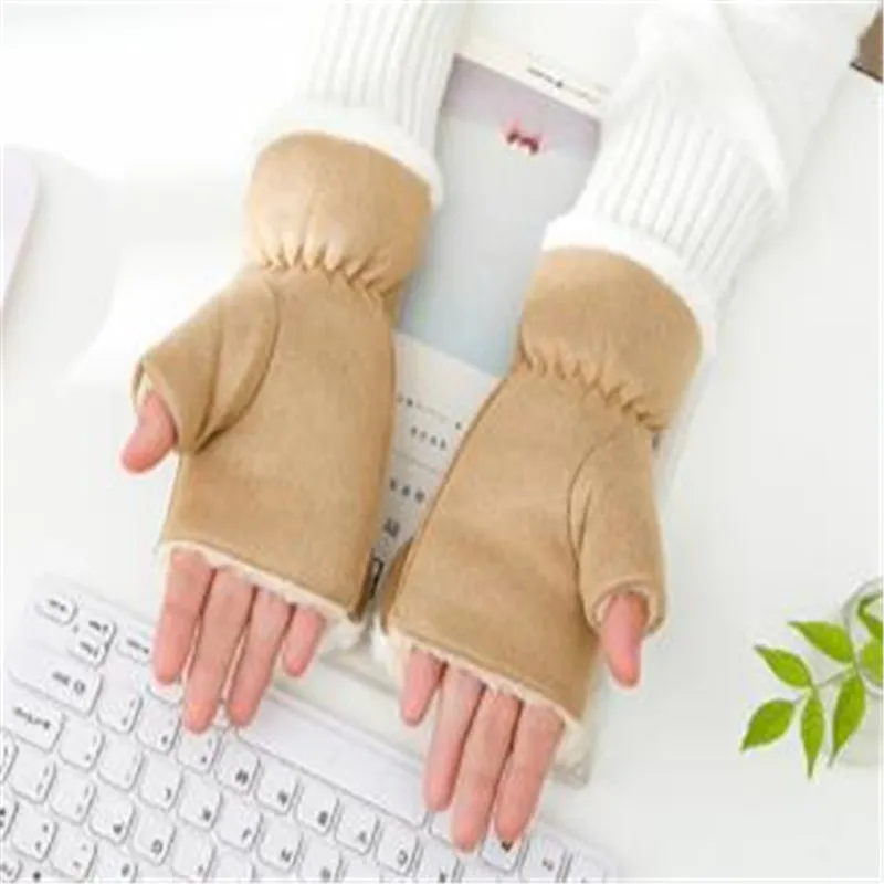 Более Зимние новые милые плюшевые искусственная замша флип половина относится к теплым офисным перчатки без пальцев студентов написать женский ST-062