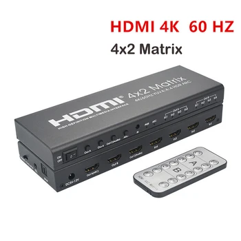 

HDMI Matrix Switcher HDMI 4X2 Matrix Splitter Support Ultra HD/3D HDMI 5v 4Kx2K 60HZ 1080P With IR Remote/audio HDR PS4