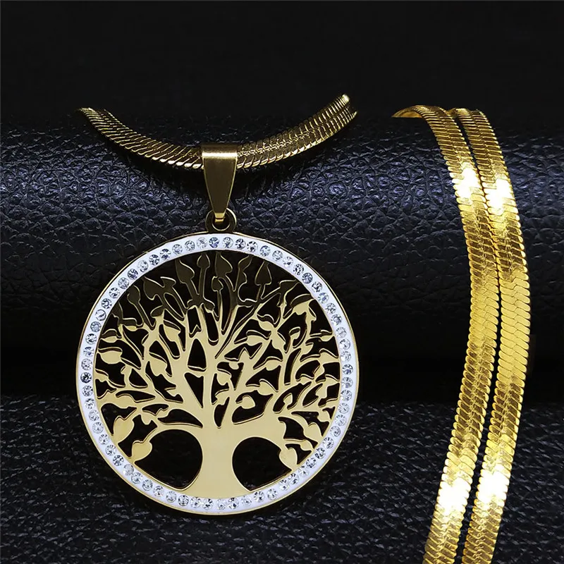 Moda Albero della va Collane di cristallo in acciaio inossidabile Pendenti Donna Colore oro Gioielli senza schienale bijoux acier innoxydable femme  36
