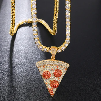 

Hip Hop Iced Out Pizza Pendant&Necklace Copper Gold Silver Color Micro Paved Cubic Zircon Jewelry Gift For Men