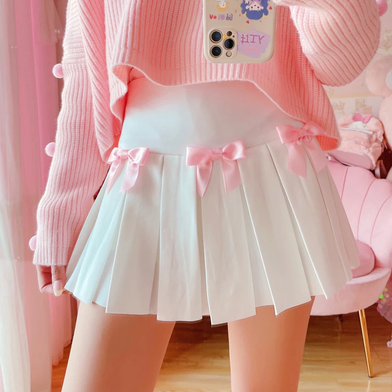 Autumn Kawaii Bow Pleated Mini Skirt Women Korean Fashion School Girls ...