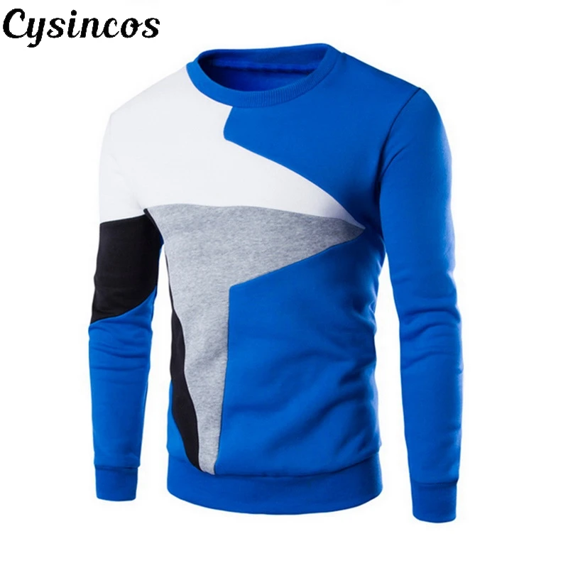

CYSINCOS 2019 Men Sweaters Casual O-Neck Slim Cotton Knit Quality Sweater Patchwork Pullovers Male Top Hombre Camisa Masculina