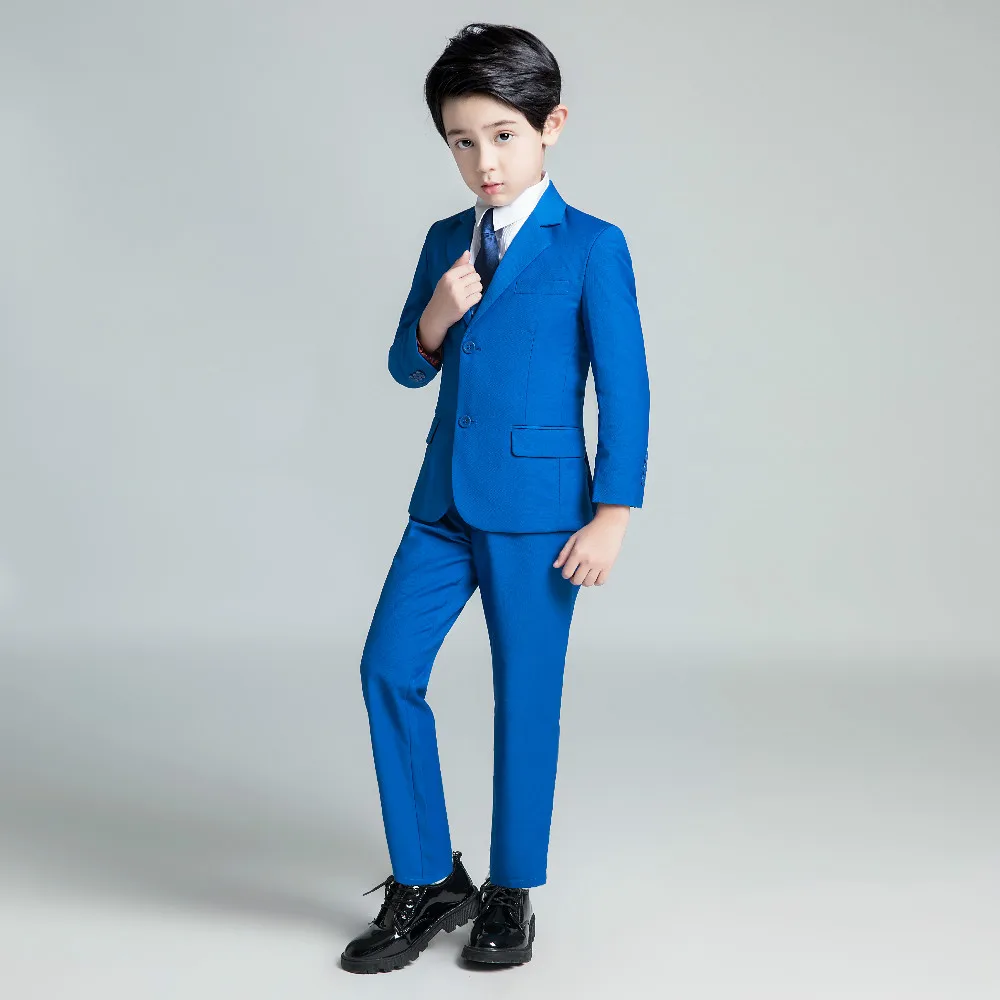 YuanLu/5 шт.; костюмы для мальчиков; одежда для малышей; Свадебный синий Блейзер; пиджак; торжественные Детские костюмы; смокинг для мальчиков - Цвет: Blue-5PCS