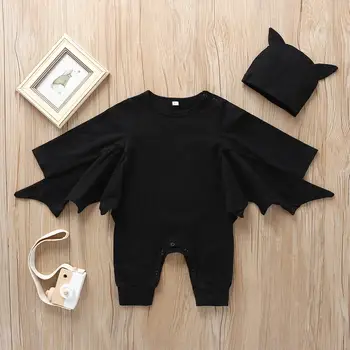 

PatPat Baby Boy Halloween Trick Bat Design Long-sleeve Jumpsuit Hat Bottom Snap Spring Autumn Cotton 2-pieces for Baby