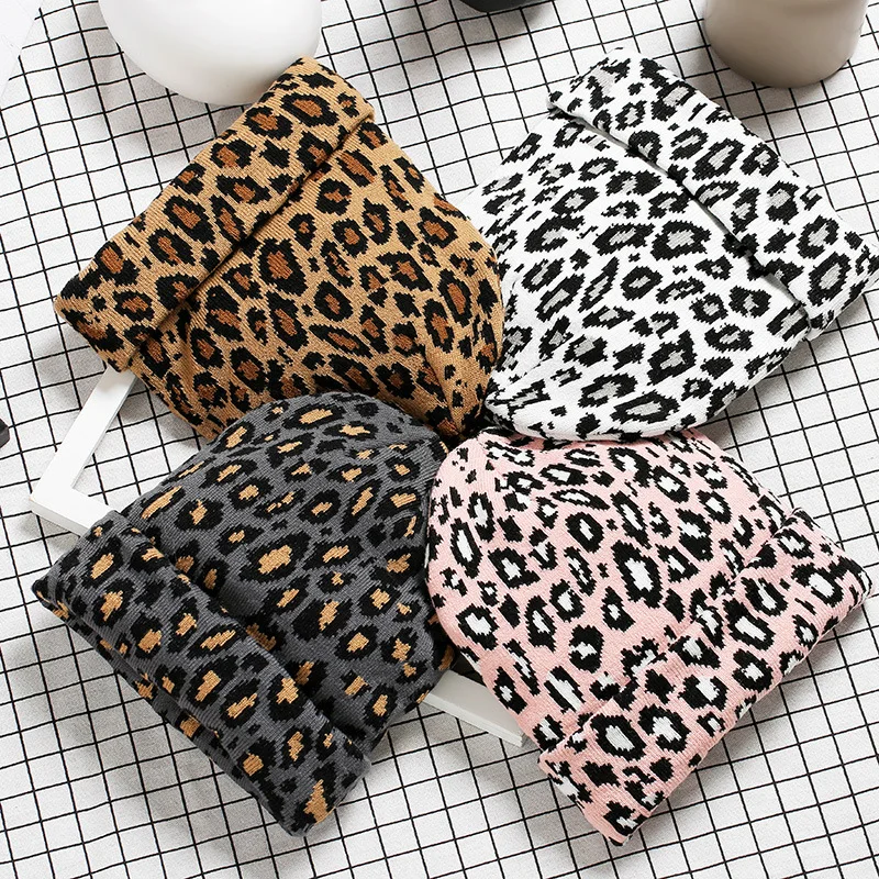 Ladies winter leopard hat fashion women wool warm knitted hats animal print beanies cap gorros mujer invierno thicken bonnet 5