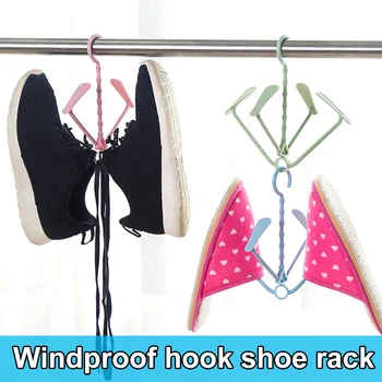 

New Ho Plastic Shoes Hanger Double Hooks Drying Rack 5Pcs Outdoor Windproof Hanging Shoes Rack Balcony Drying Shoes Rack SMD66