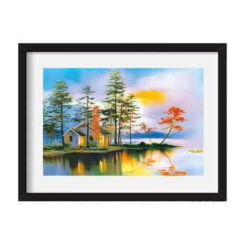 

Lodge House Landscape Posters and Prints Canvas Painting Hovel Water Lake Tree Pictures Living Room Decoration Cuadros Wall Art