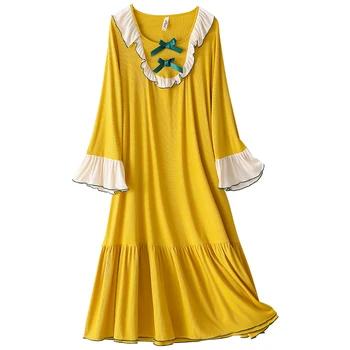 

Retro Sweet Princess Style Nightgowns Autumn Plus Size Modal Sleepwear Casual Night Dresses Loose Nightdress Home Clothes