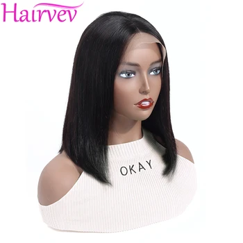 

Hairvev 4*4 Bob Lace Closure Human Hair Wigs 150% Density Straight Peruvian Lace Closure Wig For Black Women Remy Human Hair Wig