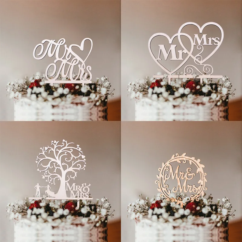 1Pc Hollow Wooden Letter Love Just Married Mr&Mrs Cake Topper Bride and Groom Wedding Cake Topper Engagement Gifts Cake Decor