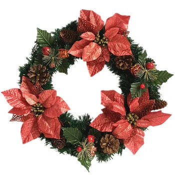 

16 inch Christmas Wreaths Garlands for Door Hanger Outdoor Home Decor,Included Artificial Pine Cones and Silk Flower