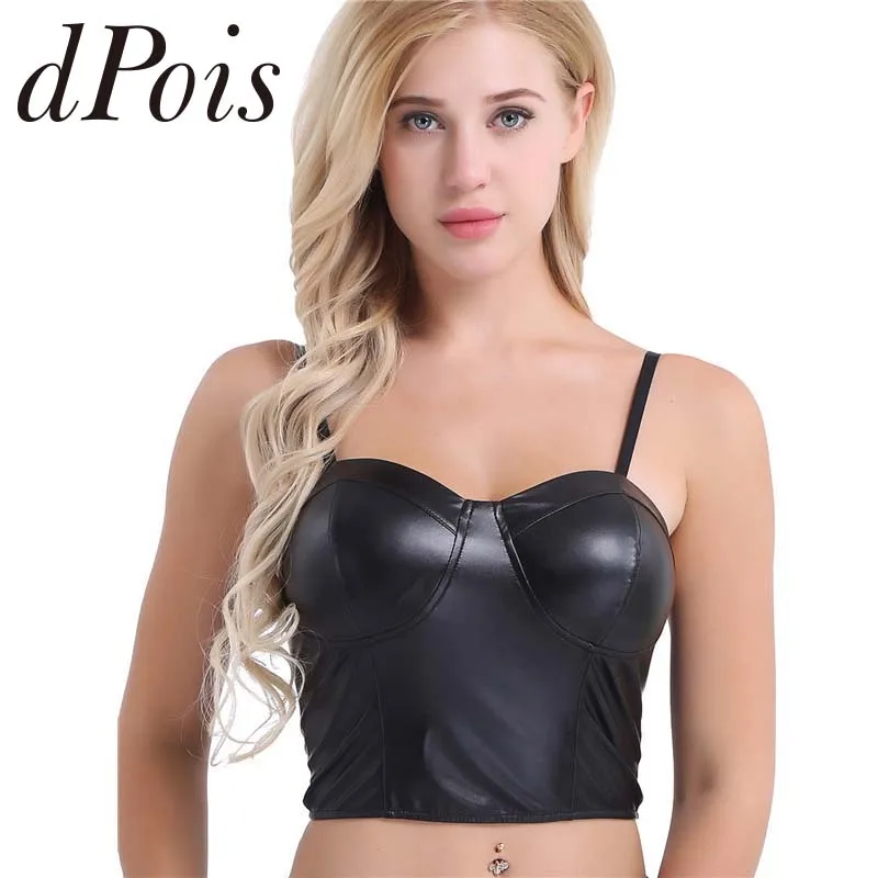 Женские регулируемые бретельки из искусственной кожи, кожаное бюстье, корсет, Клубные вечерние, укороченный топ, бюстгальтер, жилет, Клубная одежда, женское приталенное Бюстье, корсет