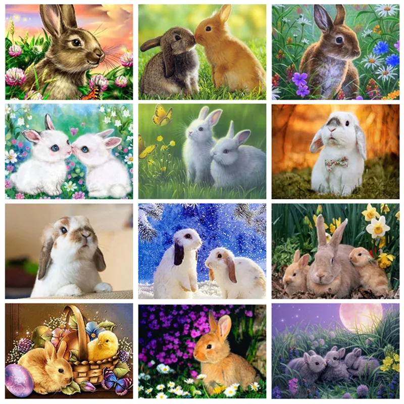 Full Square Diamond Painting Rhinestone Cross Stitch Two Rabbits Kiss 5D Diy Embroidery Mosaic Wall Decor Gift | Дом и сад