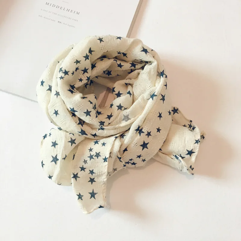Корейский хлопковый льняной зимний шарф, мягкий милый теплый шарф со звездами, со шрамом, детский цветной воротник, модная уличная одежда - Цвет: Белый