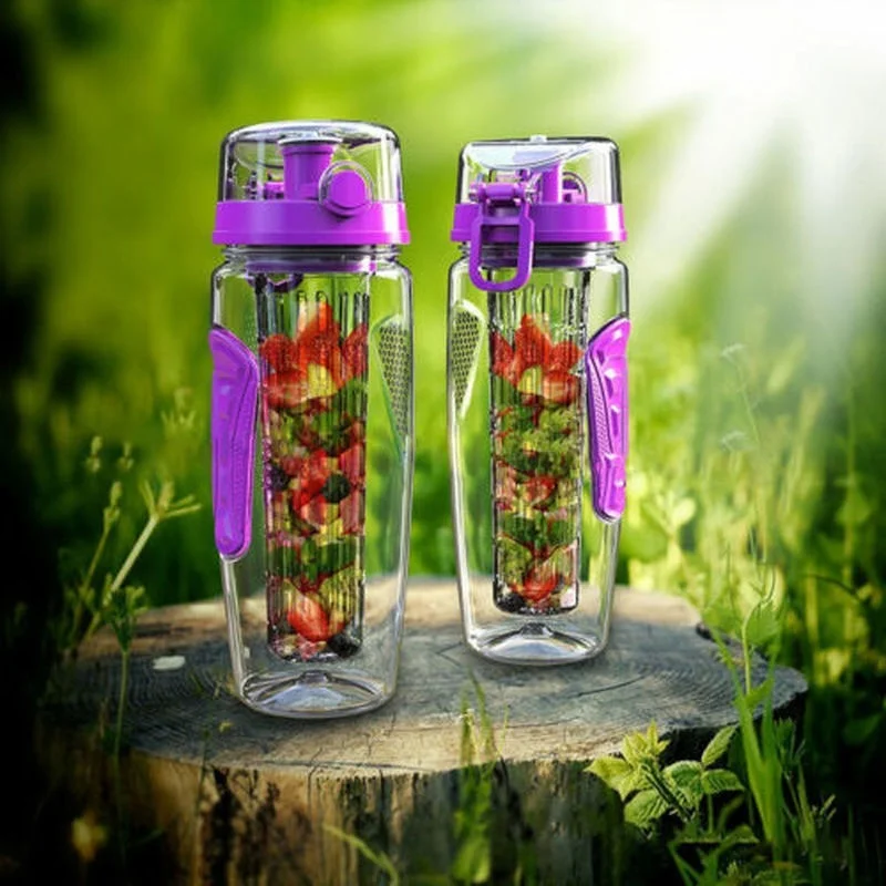 Fashion 1000ml Fruit Infusing Infuser Water Bottle BPA Free Plastic Sports Detox Health Strawberry Milk Water Bottles