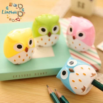 

1Pc Kawaii Owl Pencil Sharpener Cutter Knife Stationery Student Double Control Cartoon Two Holes Plastic Portable Lightweight