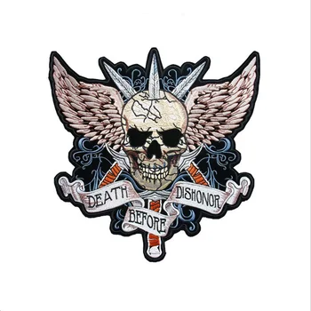 

Large Three Swords Skull Wings Patch Badge Embroidery Cloth Back Stickers Iron On Patches DIY For Clothing Denim Vest Decoration