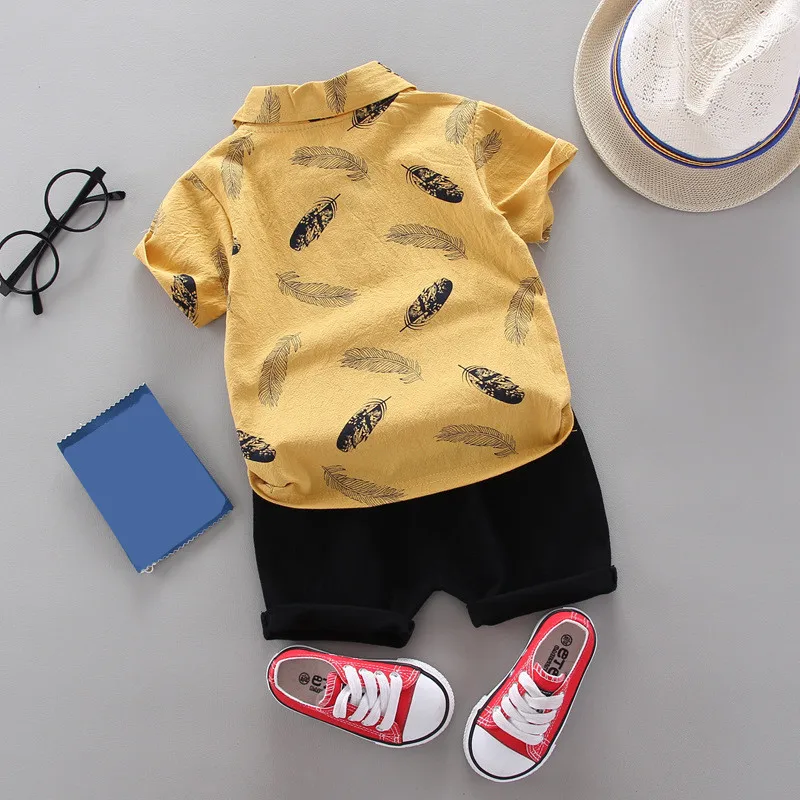 Summer Boy Baby Clothes Sets fashion cotton lapel short-sleeved shirt T-shirt + kids shorts 2 pieces Boy Sets clothing kids clothing set