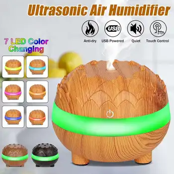 

Wood Grain USB Ultrasonic Air Humidifier 7 Colorful Light Touch Control Aroma Essential Oil Diffuser Purifier for Home Office
