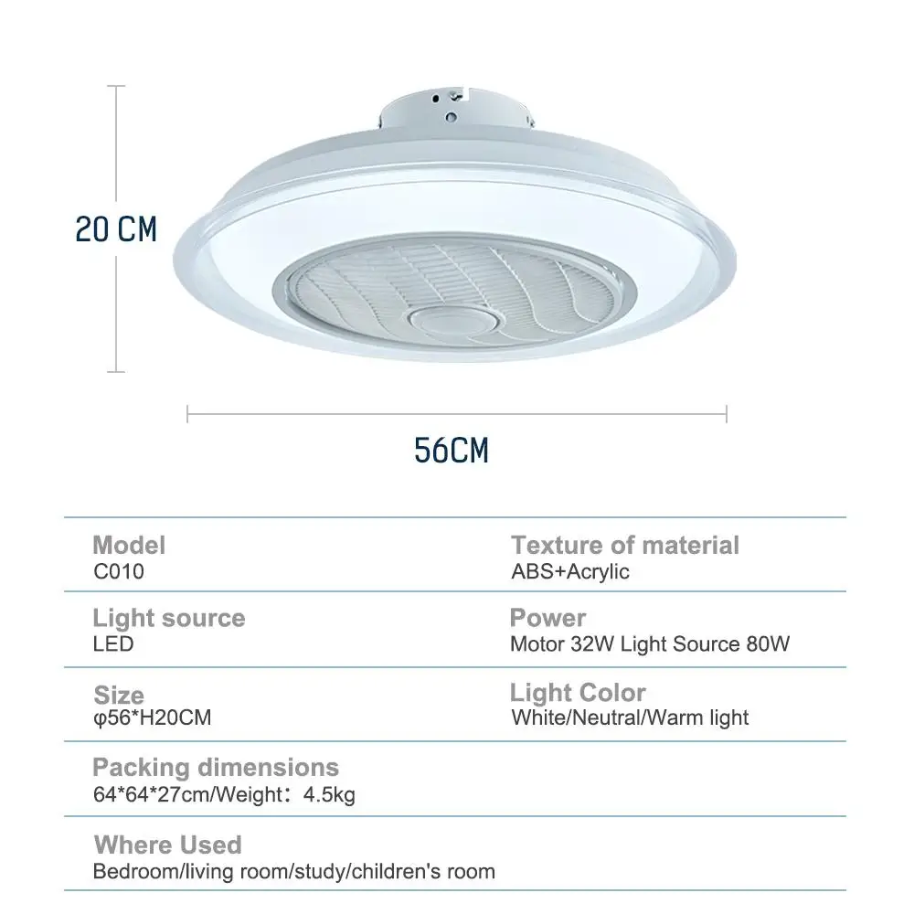 Светодиодный потолочный светильник Mordern, вентилятор 80 Вт C010 AC220V, трехскоростной вентилятор, лампа для внутреннего освещения, потолочный вентилятор с дистанционным управлением и регулируемой яркостью
