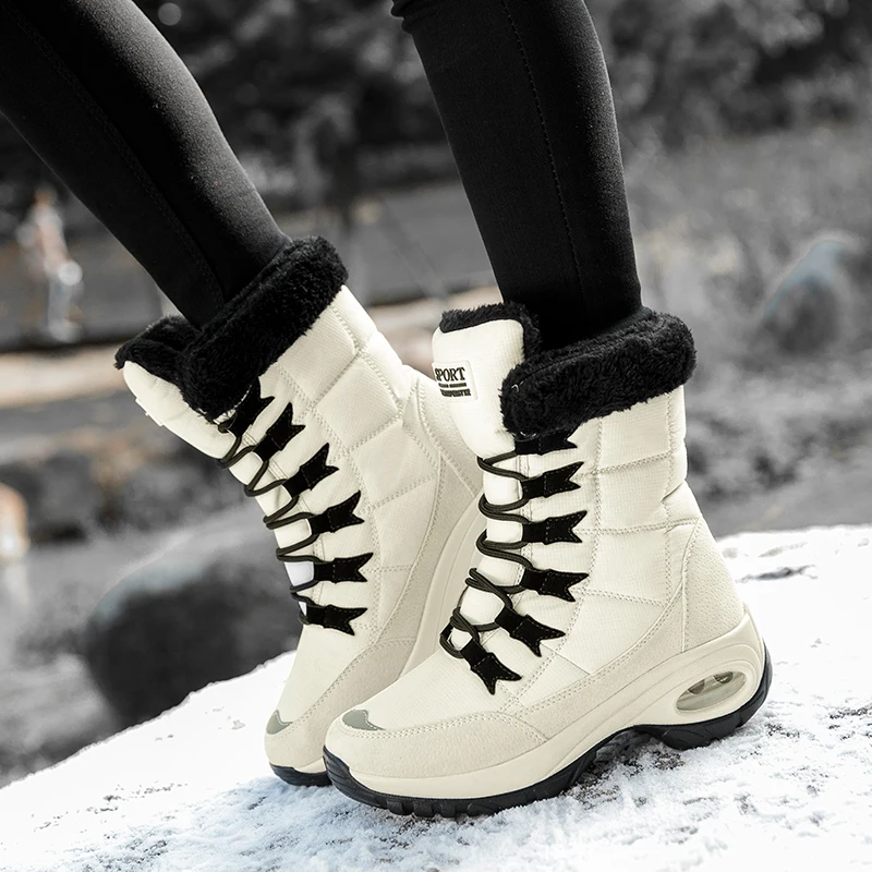 SKRENEDS/ г. Модные женские ботинки высококачественные зимние сапоги до середины икры женские удобные нескользящие резиновые сапоги на шнуровке