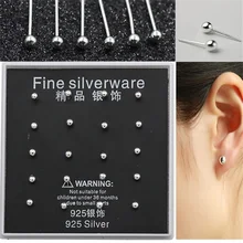 20 шт./кор. круглый шар 925 пробы серебряные женские серьги-гвоздики с модная шпилька серьги, изящные украшения подарки