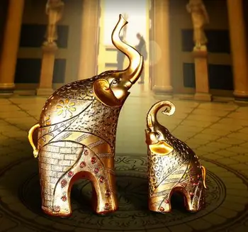 

A Pair Creative Home Decoration Wedding Arrangement Resin Handicraft Mother-child Elephant Bring Wealth And Treasure Gift Statue