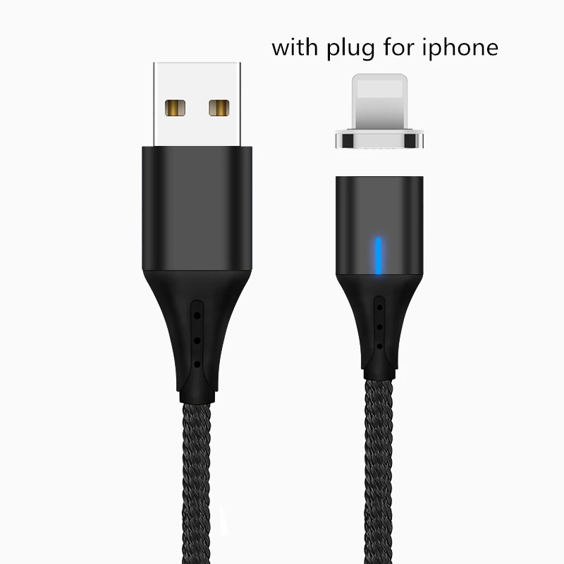 Магнитный кабель 3A Micro usb type C кабель передачи данных для быстрой зарядки для iPhone XS MAX XR 8 7 Plus SAMSUNG S10+ S9 для XIAOMI Mi9 MIX3 2S - Цвет: Black for Apple Plug