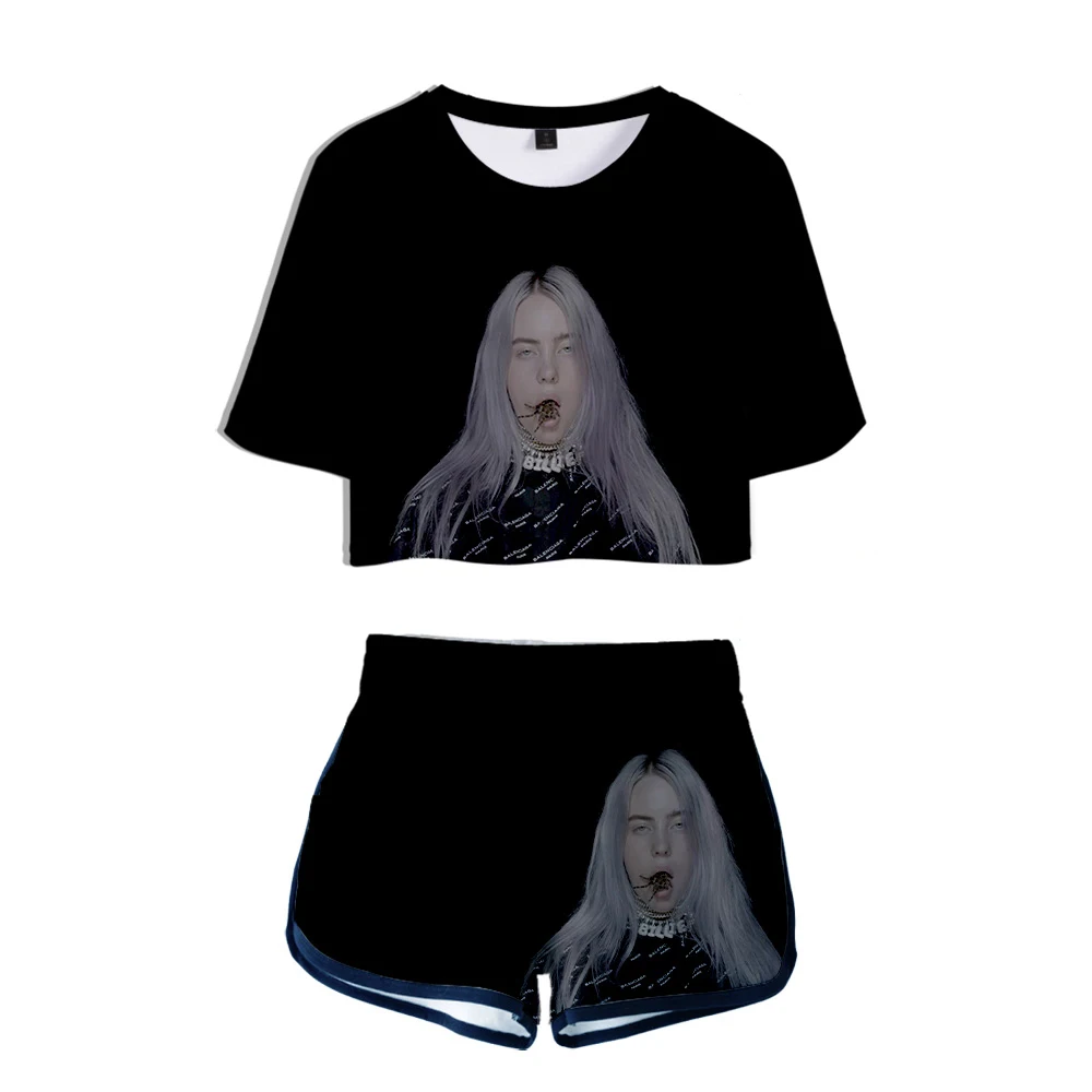 Billie Eilish мини шорты, футболка, Женские сексуальные шорты, спортивный костюм, Летние удобные дышащие шорты, короткая 3D футболка