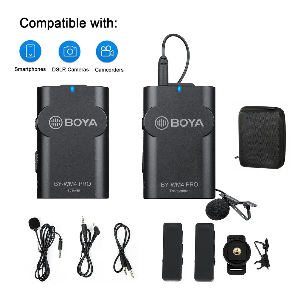 BOYA-Sistema inalámbrico BY-WM4 Pro, micrófono condensador, solapa Lavalier para cámara DV, teléfono inteligente para transmisión en vivo, vlogging