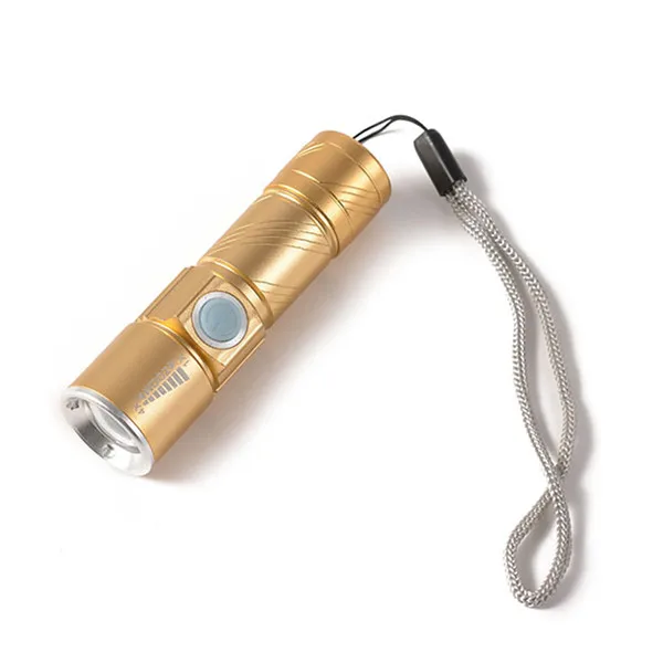 Gold Body Мини USB светодиодный светильник-вспышка с 3 режимами, мощный светодиодный светильник-вспышка, перезаряжаемый светильник для кемпинга, водонепроницаемый масштабируемый светильник - Испускаемый цвет: Gold Body