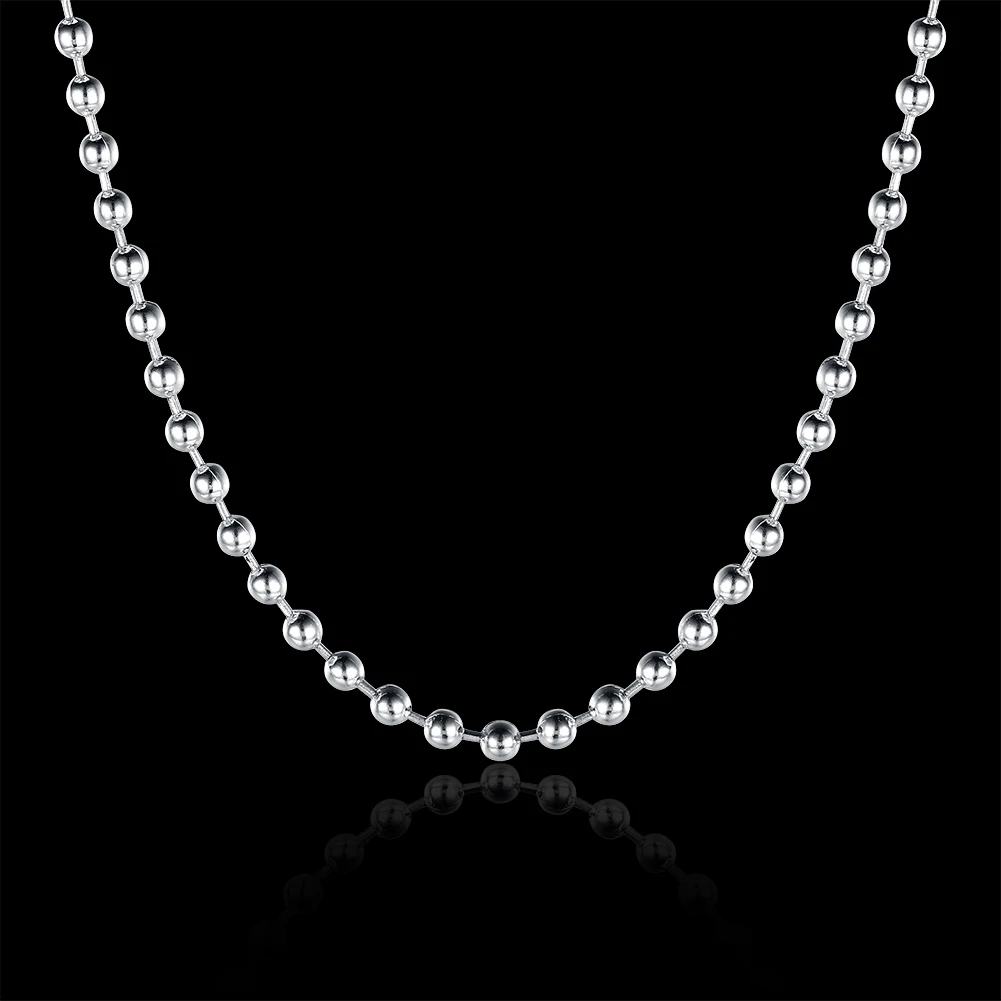 3mm Bead Chain 925 Sterling Silver Necklace For Women