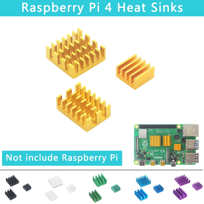 

Raspberry Pi 4 Model B Heat Sinks Aluminum Cooling Pad Black Silver Green Golden Heatsink for Raspberry Pi 4