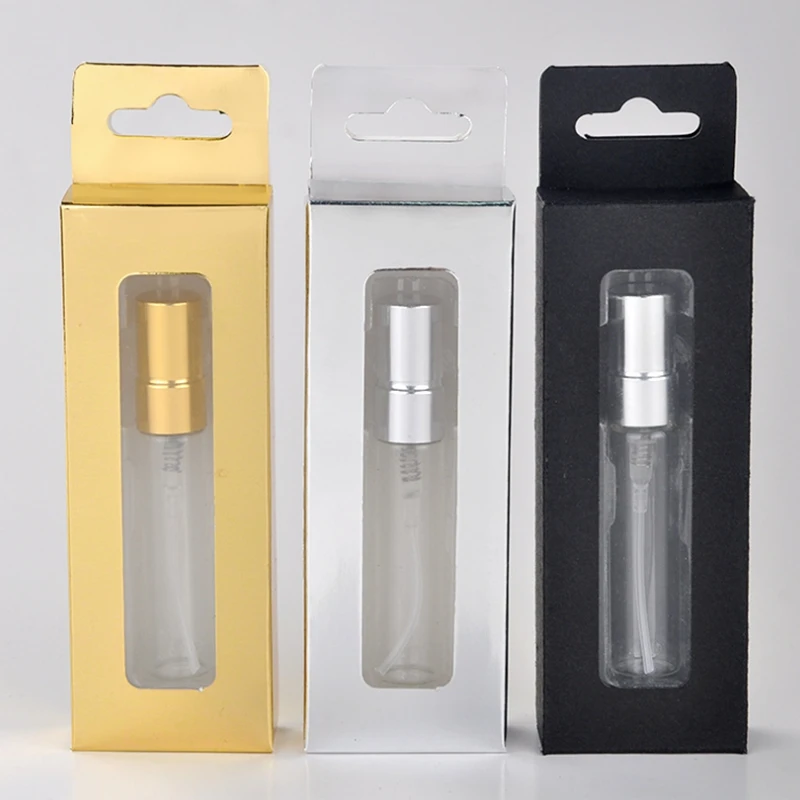 

500pcs/lot 5ml transparent spray bottle Empty Glass perfume bottles sample Vial bottles with retail box