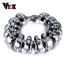 Vnox Прохладный Череп Для мужчин браслет ювелирных изделий Нержавеющая сталь Скелет цепь ТЯЖЕЛАЯ ШАЙБА ювелирных 8.5"
