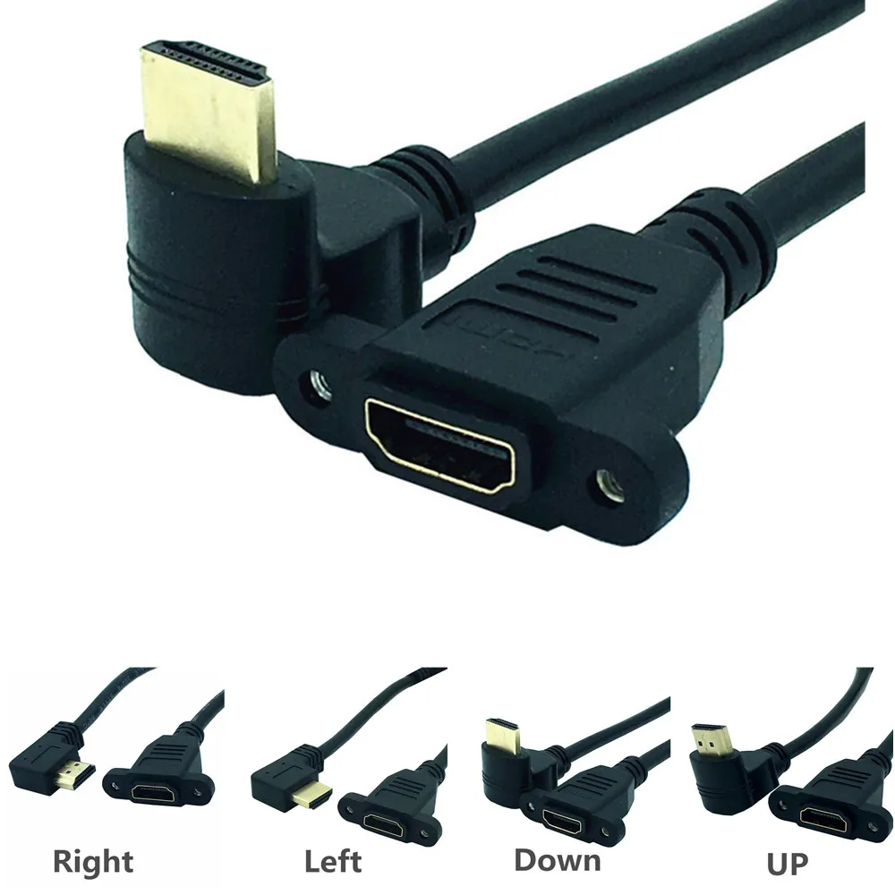 HDMI 2,0 кабель с г-образным штекером справа налево вверх вниз HDMI v2.0 мужчин и женщин Панельное крепление w/винт 4K* 2k 60Hz HD удлинитель 15 см