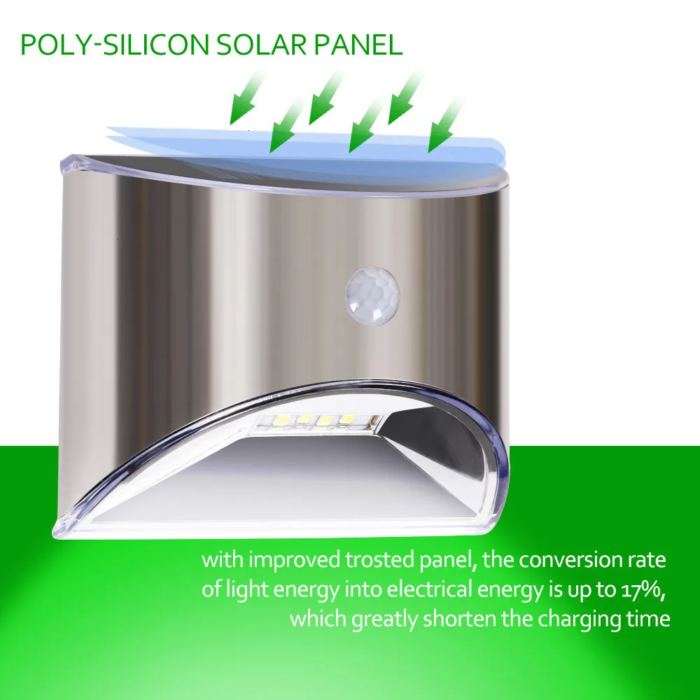 LED Solar Light Solar Wall Light for Garden Patio Pathway, Fence Stairs Stainless Steel Waterpoof Outdoor Light with Motion Sensor (15)
