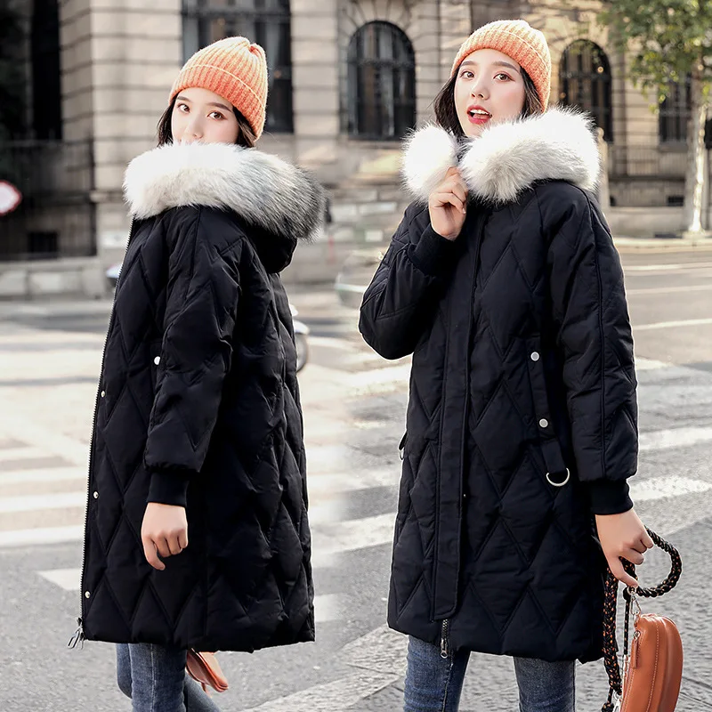 

Women's Cotton fu da Fur Collar Mid-length 2019 Autumn & Winter Korean-style Loose-Fit Cotton-padded Clothes Long Cotton-padded