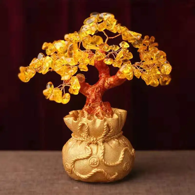 

160mm Genuine Natural Yellow Citrine Quartz Crystal Money Bag Wealth Tree Lucky Base AAAAAPowerful Healing Stone