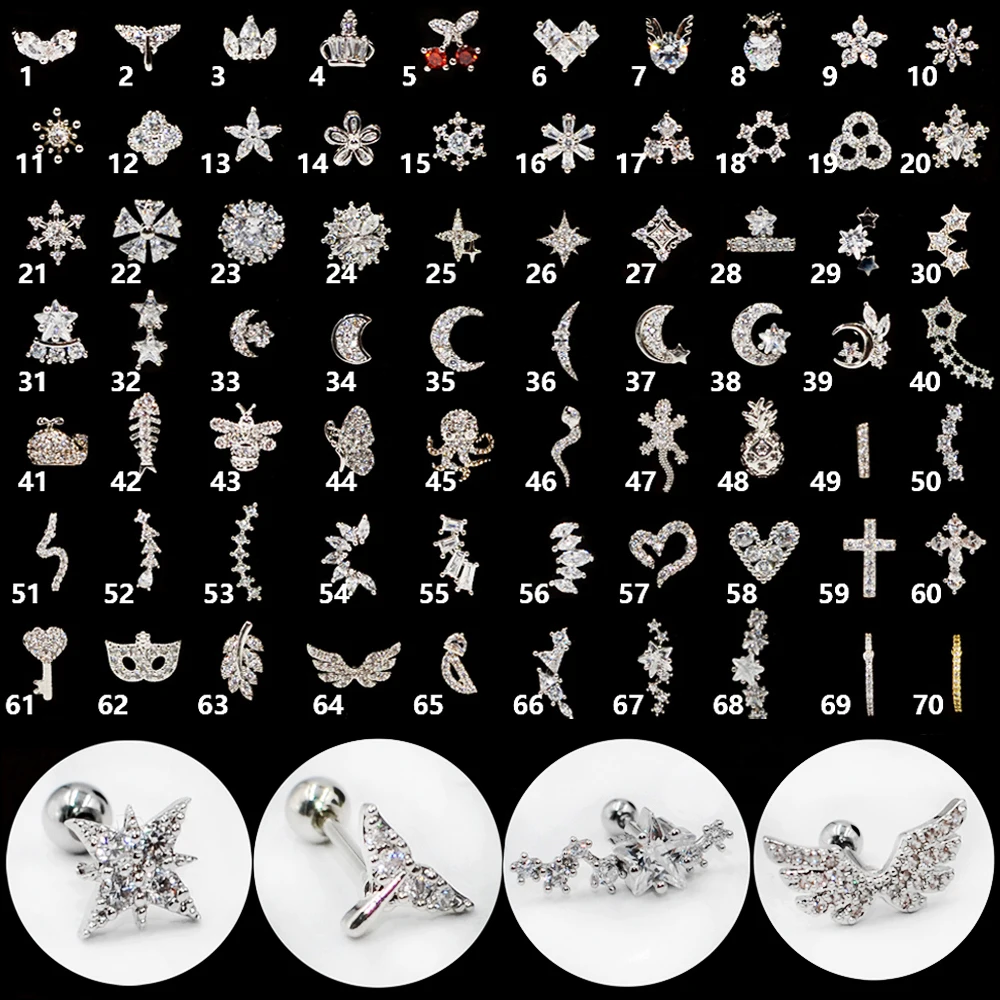 1PC steel Zircon Ear Tragus Cartilage Stud Helix Rook Conch Screw Back Earring 20g Stainless Steel Ear Body Piercing Jewelry