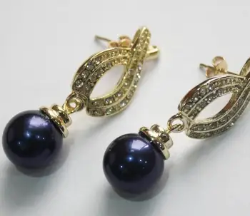 

latest fashion lady's nicest 18KGP with crystal plated leave shape +12mm purple pearl bread earring