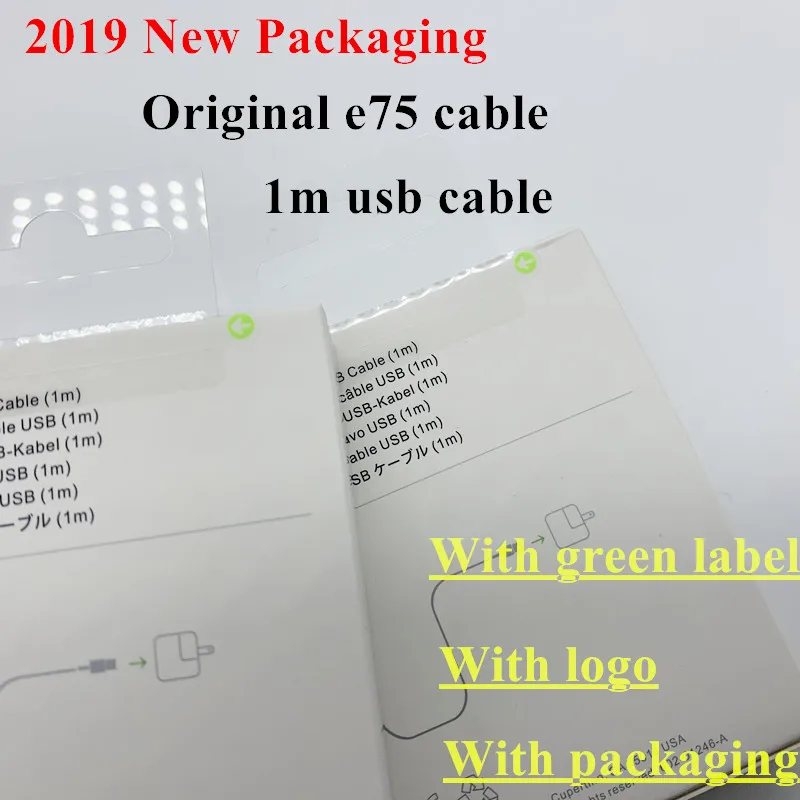 

100pcs/lot New packaging 100% Genuine Original 1m/3ft E75 Chip Data USB charging cable for Foxconn i8 i7 6 X XS With green label