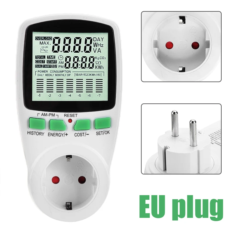 

Digital Energy Meter Wattmeter EU Plug Power Meter Watt Kwh Measuring Socket Analyzer Electricity Wattage Monitor