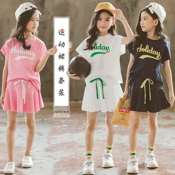 

2020 summer Children teenager tracksuit Clothing Sets baby Girl Clothes Cotton T Shirt + Skirt Pants plus Size 6 8 9 10 12 Year