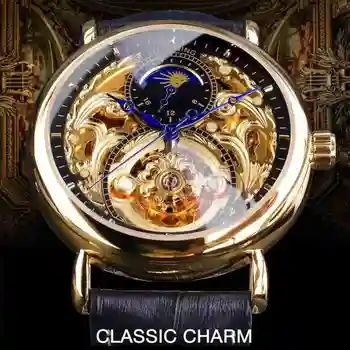 

Men Watch New Luxury Hollow Moon Phase Carved Automatic Mechanical Watches Men Leather Strap Business Watches relogio masculino